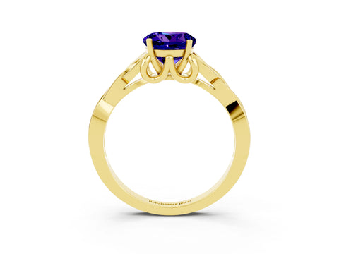 Yellow gold Round Cut Tanzanite Solitaire Engagement Ring with Celtic Knot Band and Four-Prong Setting_3