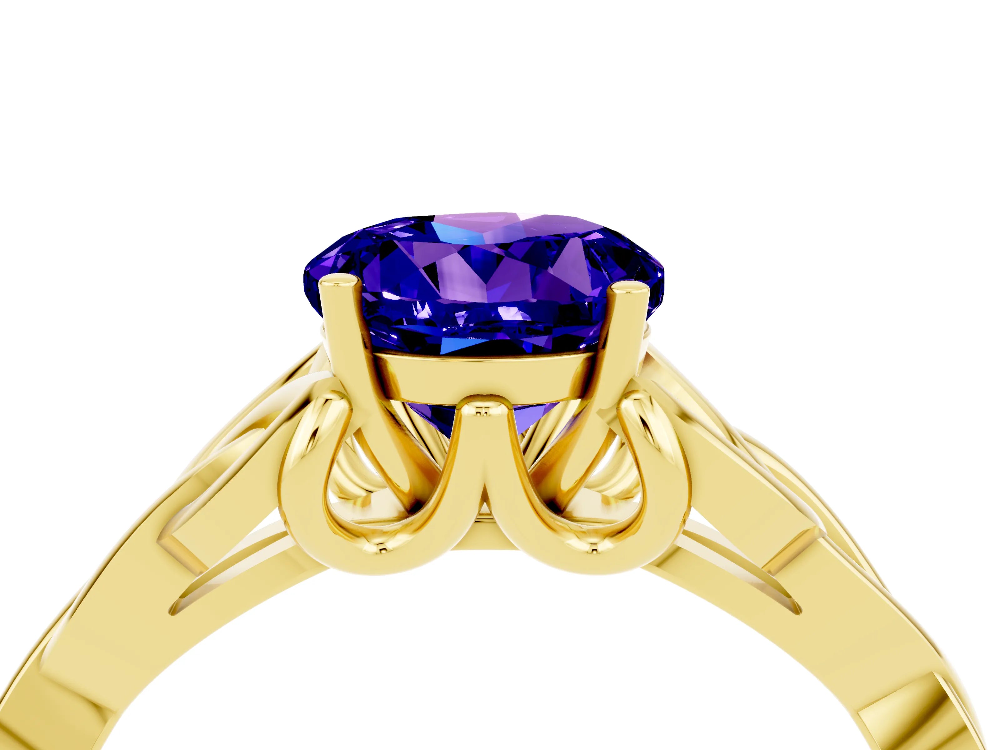 Yellow gold Round Cut Tanzanite Solitaire Engagement Ring with Celtic Knot Band and Four-Prong Setting_4
