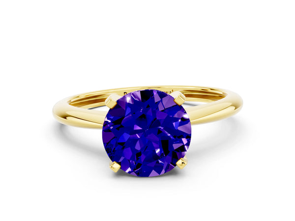 Yellow gold Round Cut Tanzanite Solitaire Engagement Ring with Classic Band and Four-Prong Setting