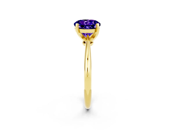 Yellow gold Round Cut Tanzanite Solitaire Engagement Ring with Classic Band and Four-Prong Setting