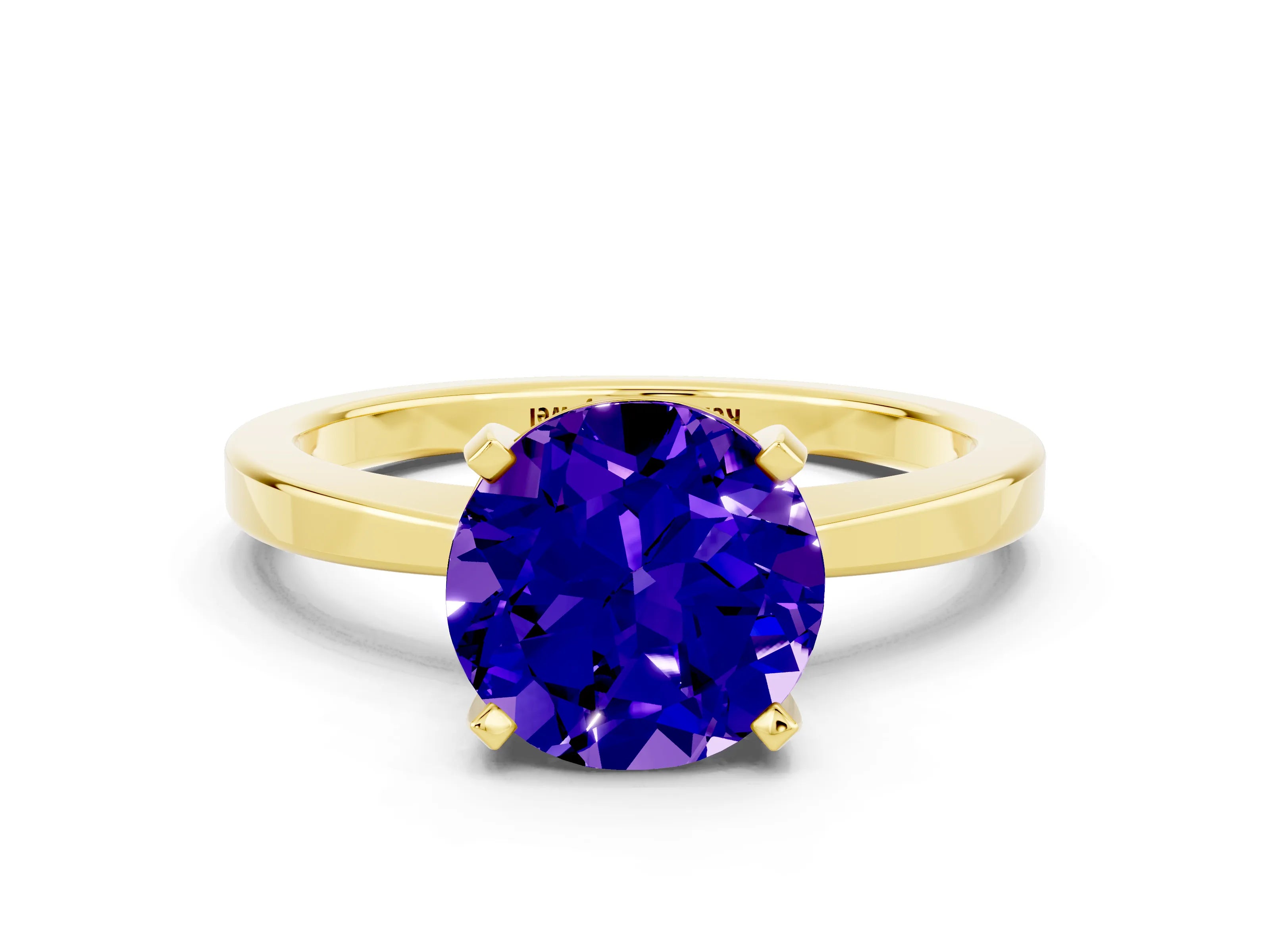 Yellow gold Round Cut Tanzanite Solitaire Engagement Ring with Classic Band and Four-Prong Setting_24