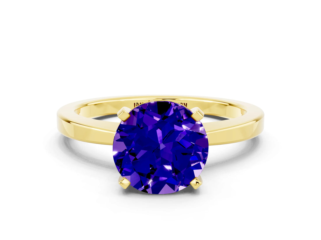 Yellow gold Round Cut Tanzanite Solitaire Engagement Ring with Classic Band and Four-Prong Setting_24