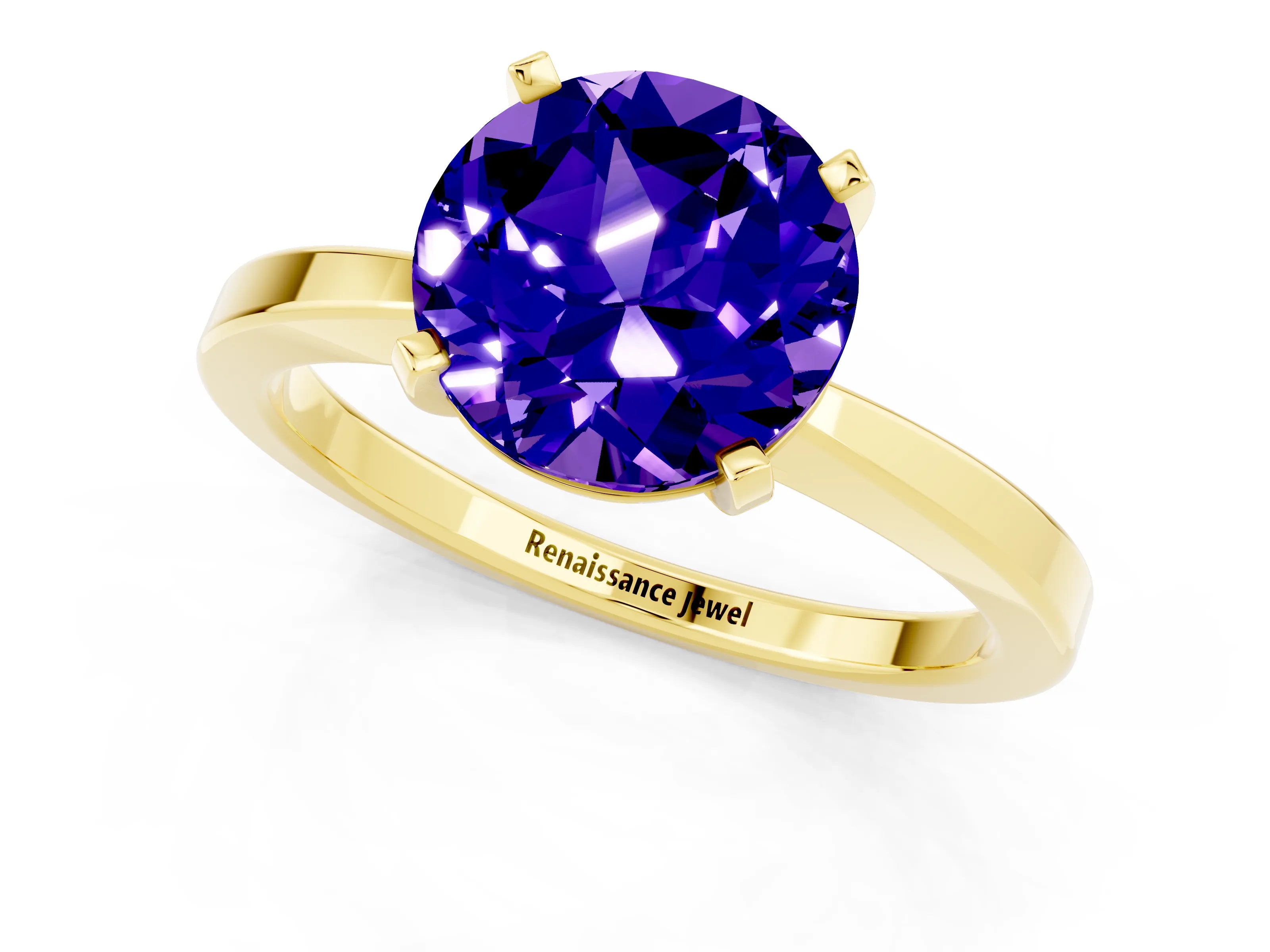Yellow gold Round Cut Tanzanite Solitaire Engagement Ring with Classic Band and Four-Prong Setting_25