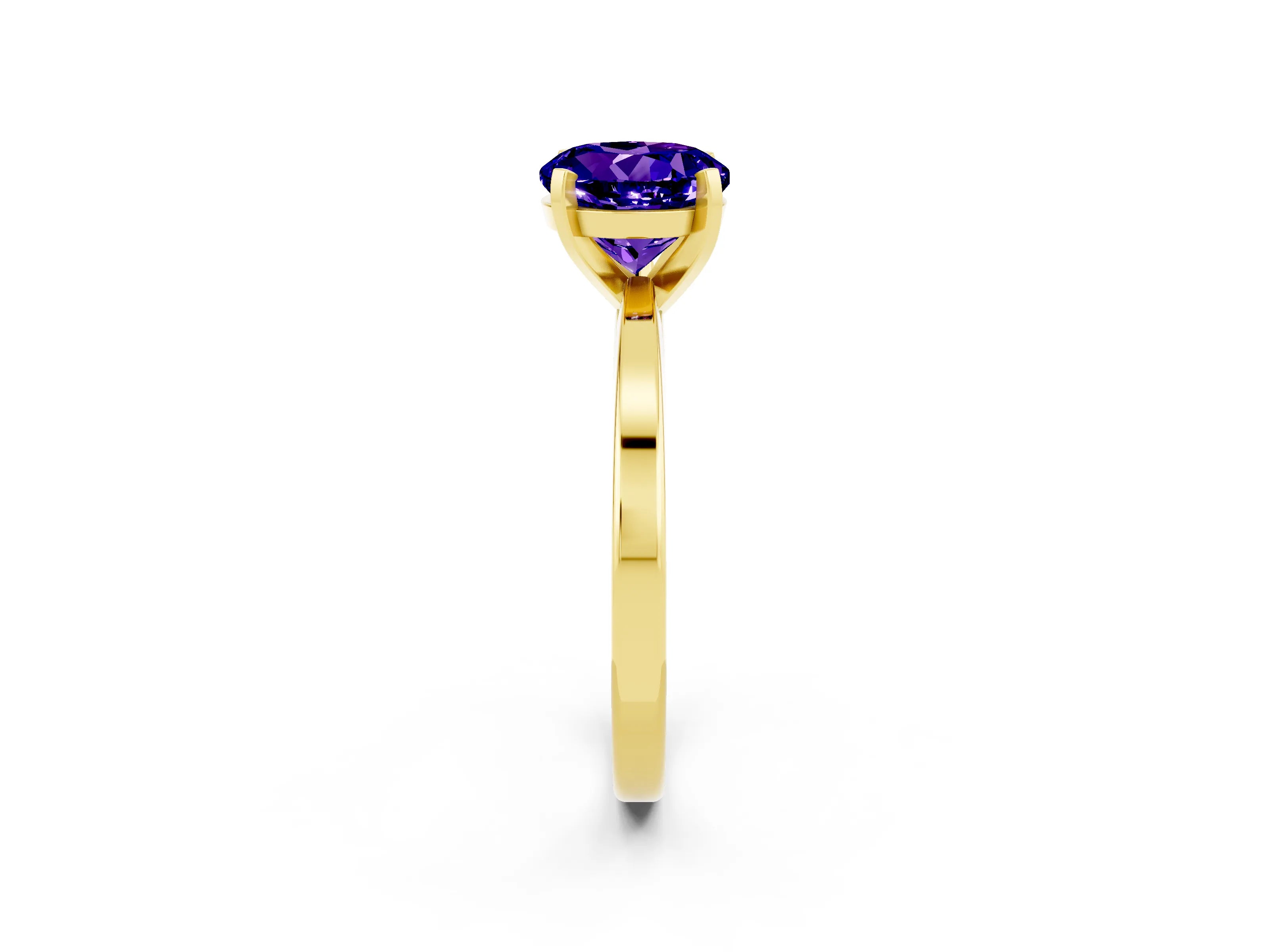 Yellow gold Round Cut Tanzanite Solitaire Engagement Ring with Classic Band and Four-Prong Setting_26