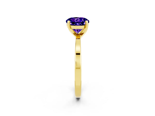 Yellow gold Round Cut Tanzanite Solitaire Engagement Ring with Classic Band and Four-Prong Setting