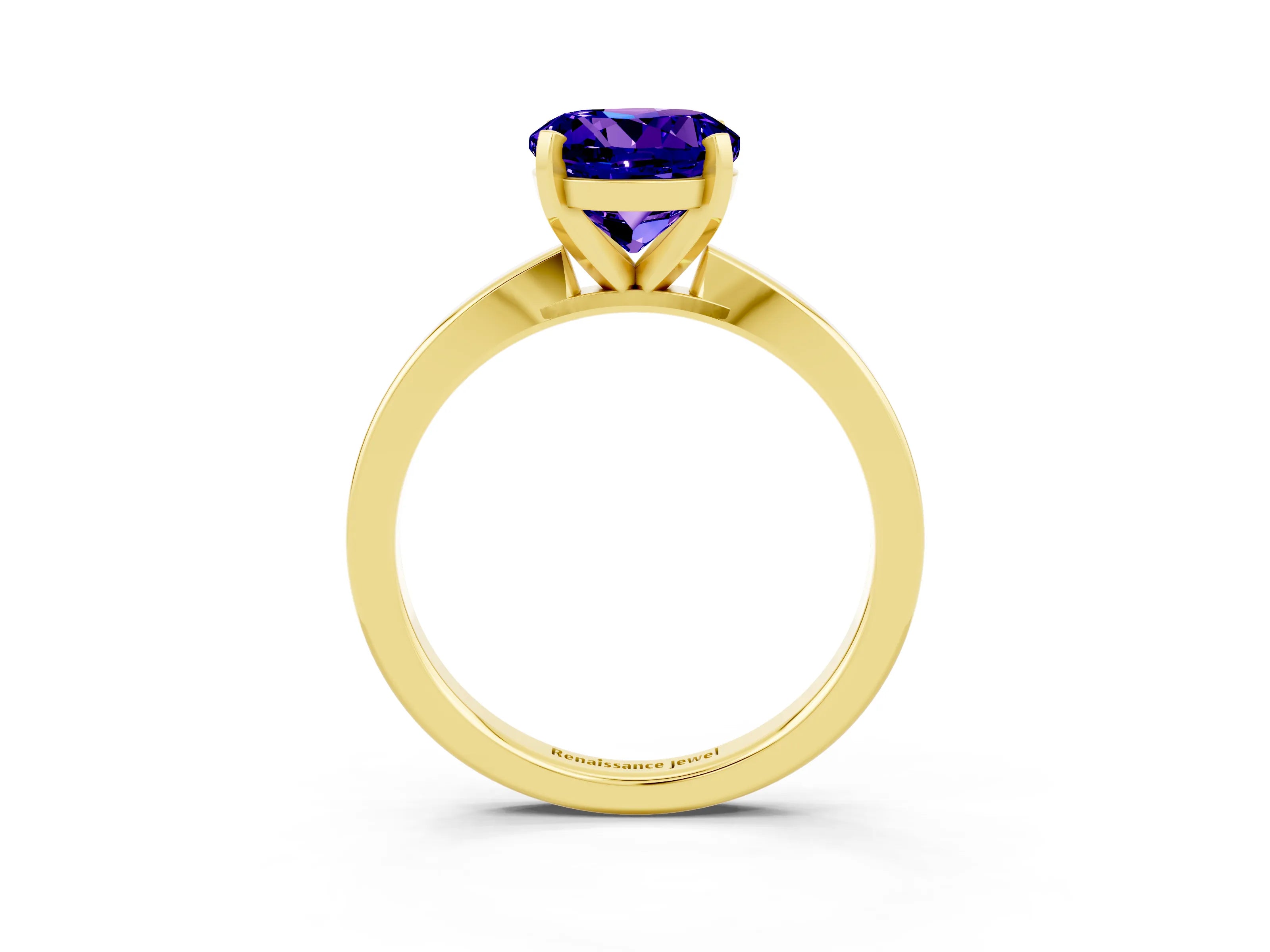 Yellow gold Round Cut Tanzanite Solitaire Engagement Ring with Classic Band and Four-Prong Setting_27