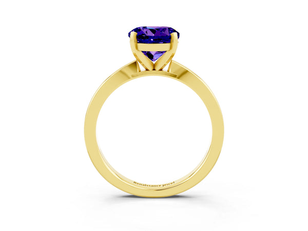Yellow gold Round Cut Tanzanite Solitaire Engagement Ring with Classic Band and Four-Prong Setting