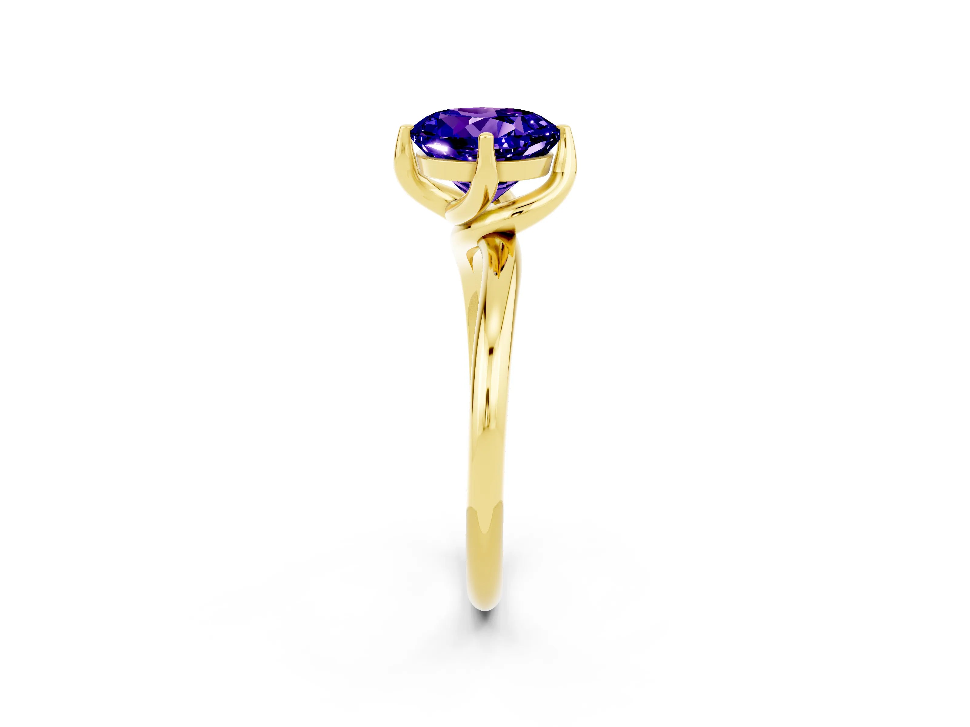 Yellow gold Round Cut Tanzanite Solitaire Engagement Ring with Four-Prong Setting and Classic Band_14