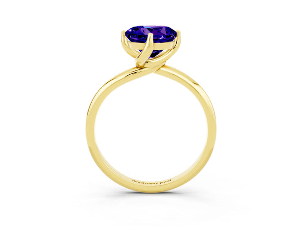 Yellow gold Round Cut Tanzanite Solitaire Engagement Ring with Four-Prong Setting and Classic Band