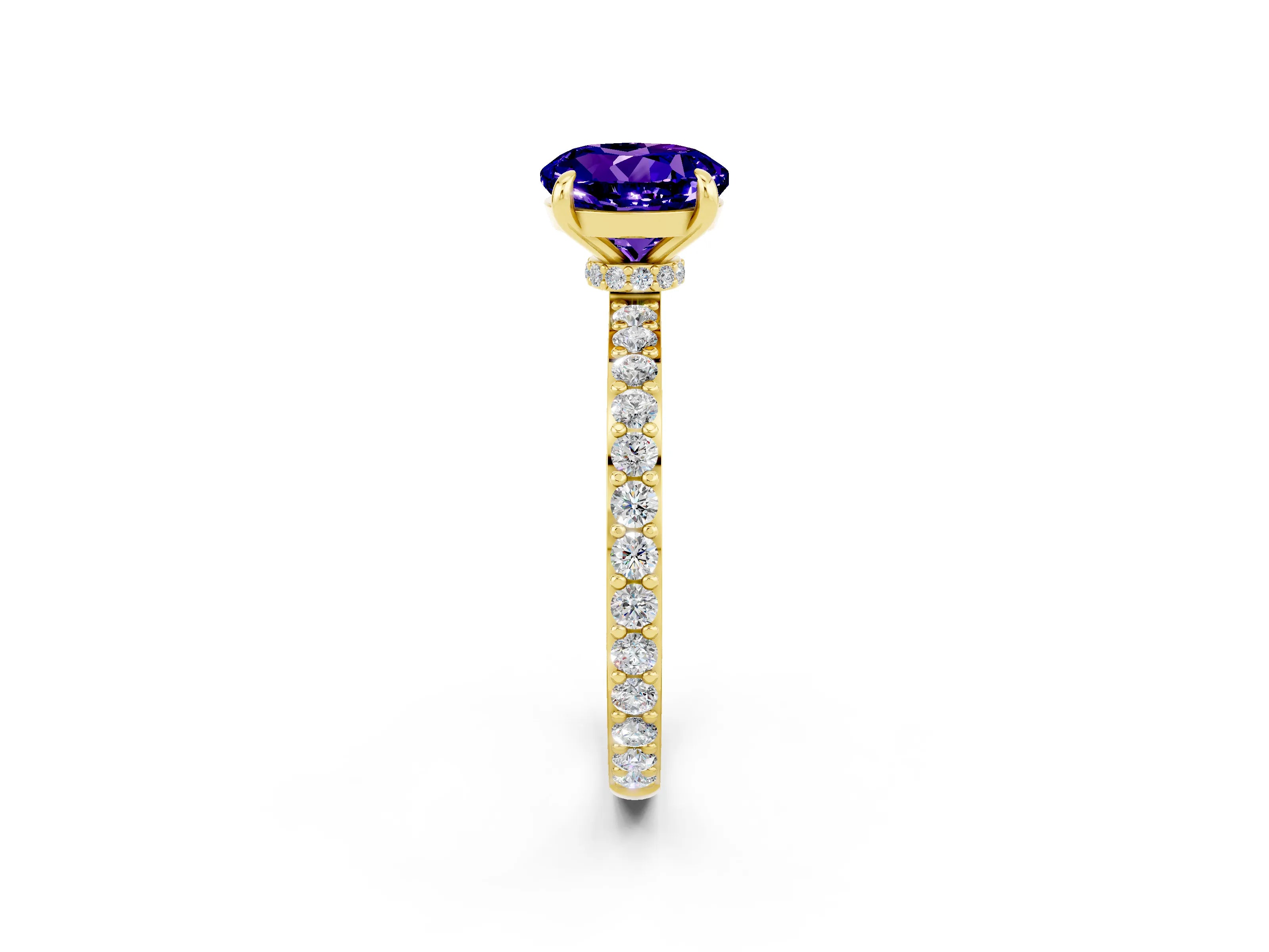 Yellow gold Round Cut Tanzanite Solitaire Engagement Ring with Pavé Band and Four-Prong Setting_2