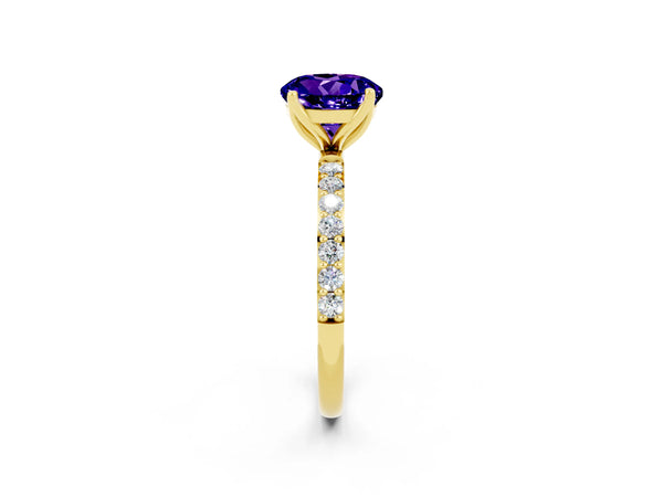 Yellow gold Round Cut Tanzanite Solitaire Engagement Ring with Round  Pavé Band and Prong Setting