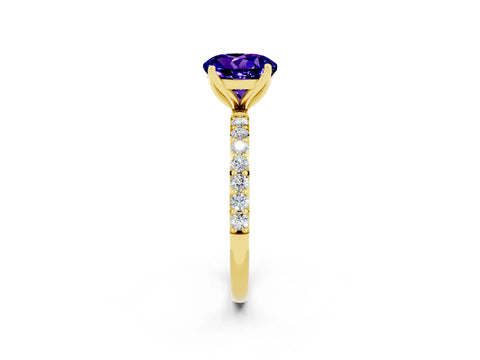 Yellow gold Round Cut Tanzanite Solitaire Engagement Ring with Pavé Band and Prong Setting_2