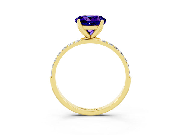 Yellow gold Round Cut Tanzanite Solitaire Engagement Ring with Round  Pavé Band and Prong Setting