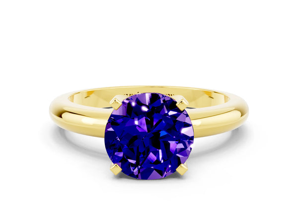 Yellow gold Round Cut Tanzanite Solitaire Engagement Ring with Round Band and Four-Prong Setting