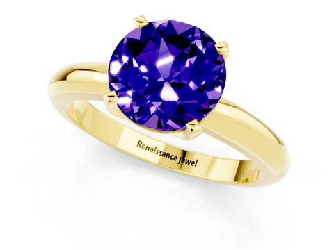 Yellow gold Round Cut Tanzanite Solitaire Engagement Ring with Round Band and Four-Prong Setting_1