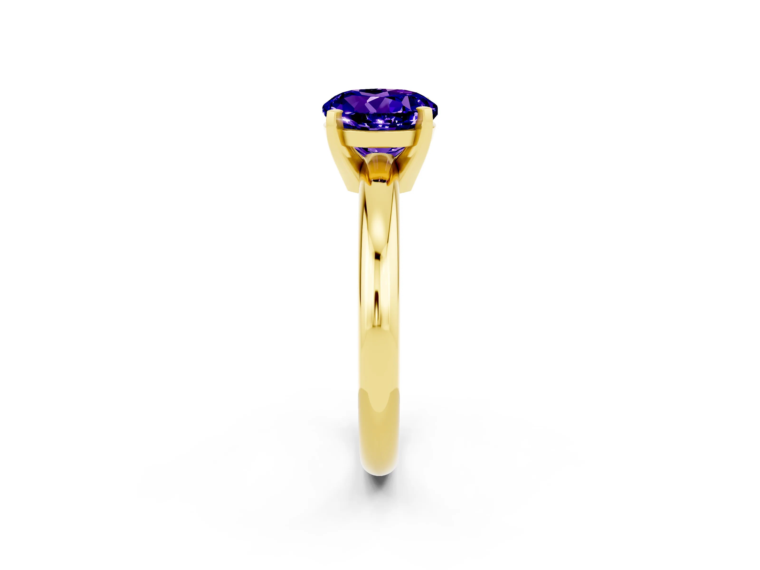 Yellow gold Round Cut Tanzanite Solitaire Engagement Ring with Round Band and Four-Prong Setting_2