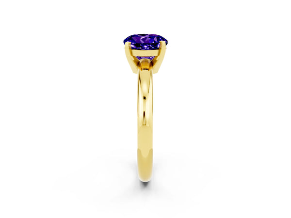 Yellow gold Round Cut Tanzanite Solitaire Engagement Ring with Round Band and Four-Prong Setting