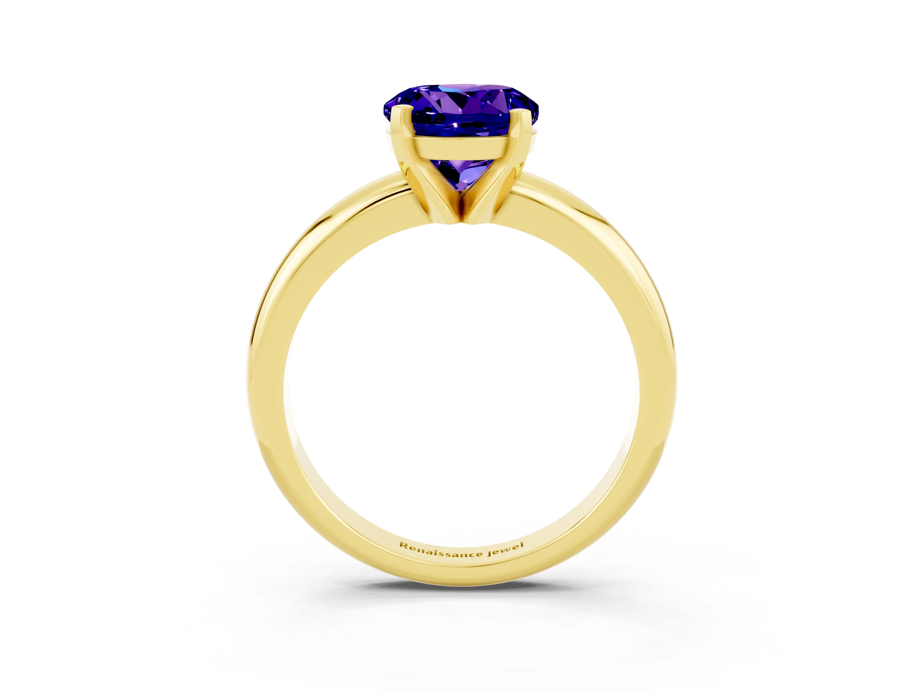 Yellow gold Round Cut Tanzanite Solitaire Engagement Ring with Round Band and Four-Prong Setting_3