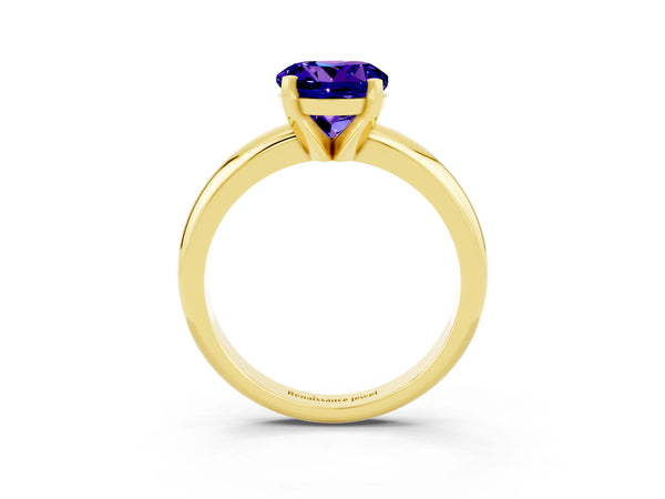 Yellow gold Round Cut Tanzanite Solitaire Engagement Ring with Round Band and Four-Prong Setting
