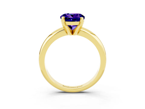 Yellow gold Round Cut Tanzanite Solitaire Engagement Ring with Round Band and Four-Prong Setting_3