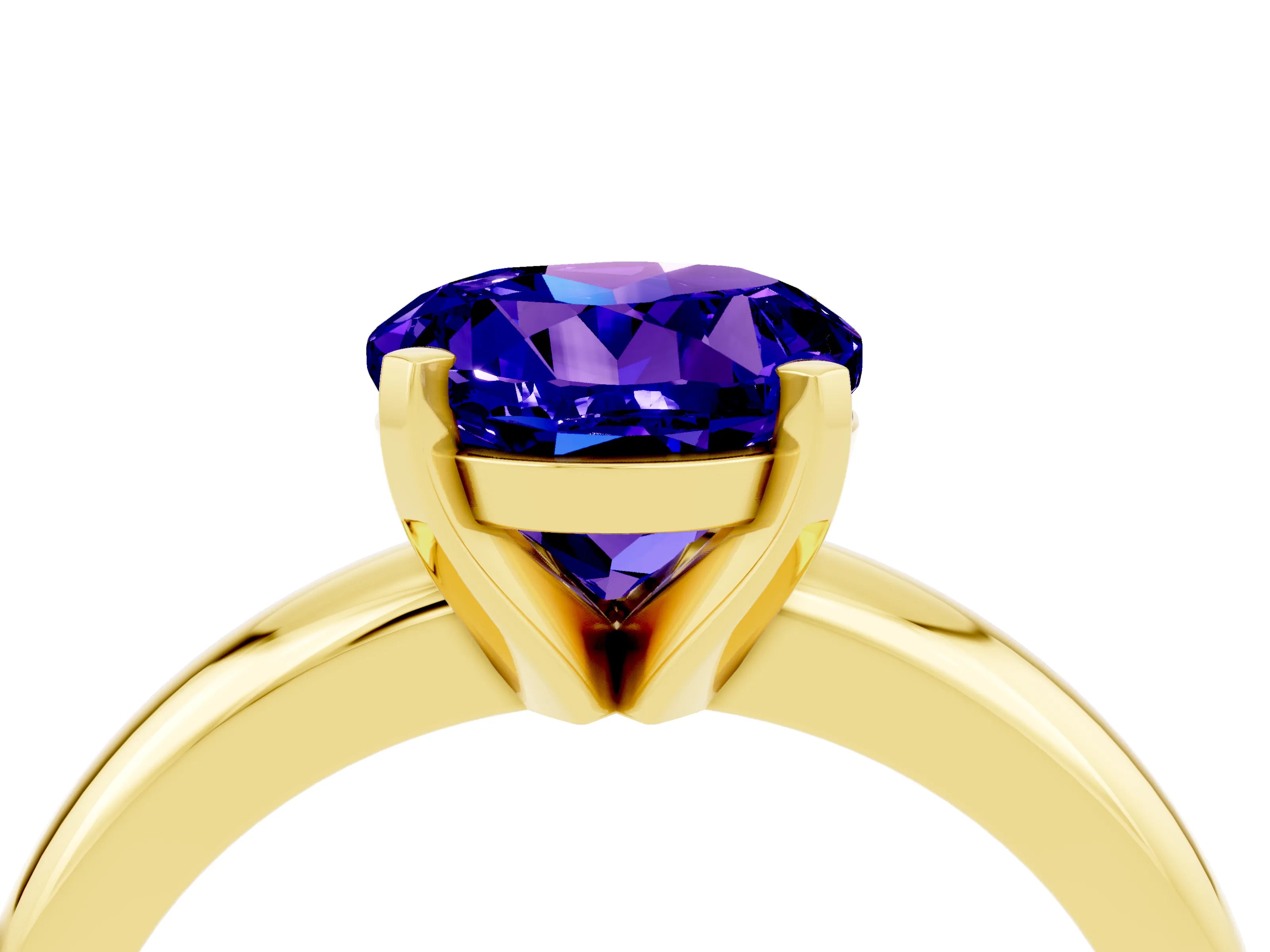 Yellow gold Round Cut Tanzanite Solitaire Engagement Ring with Round Band and Four-Prong Setting_4