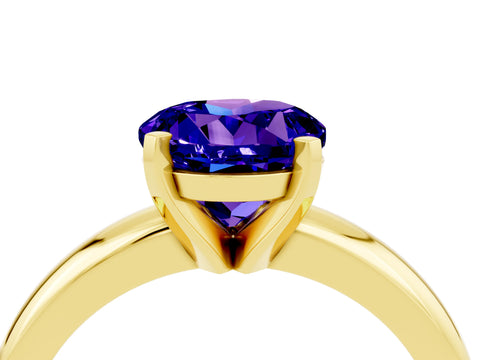 Yellow gold Round Cut Tanzanite Solitaire Engagement Ring with Round Band and Four-Prong Setting_4