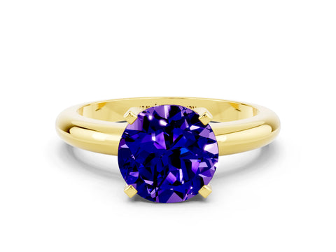 Yellow gold Round Cut Tanzanite Solitaire Engagement Ring with Round Band and Four-Prong Setting