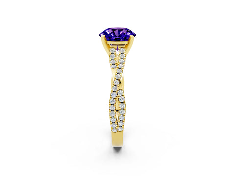 Yellow gold Round Cut Tanzanite Solitaire Engagement Ring with Twisted Pavé Band and Four-Prong Setting_14