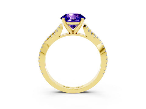 Yellow gold Round Cut Tanzanite Solitaire Engagement Ring with Twisted Pavé Band and Four-Prong Setting_15