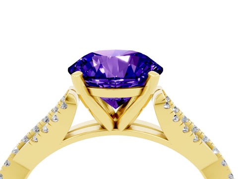 Yellow gold Round Cut Tanzanite Solitaire Engagement Ring with Twisted Pavé Band and Four-Prong Setting_16