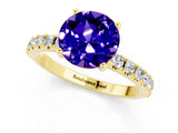 Yellow gold Round Cut Tanzanite Solitaire Pavé Band with Four-Prong Setting_1