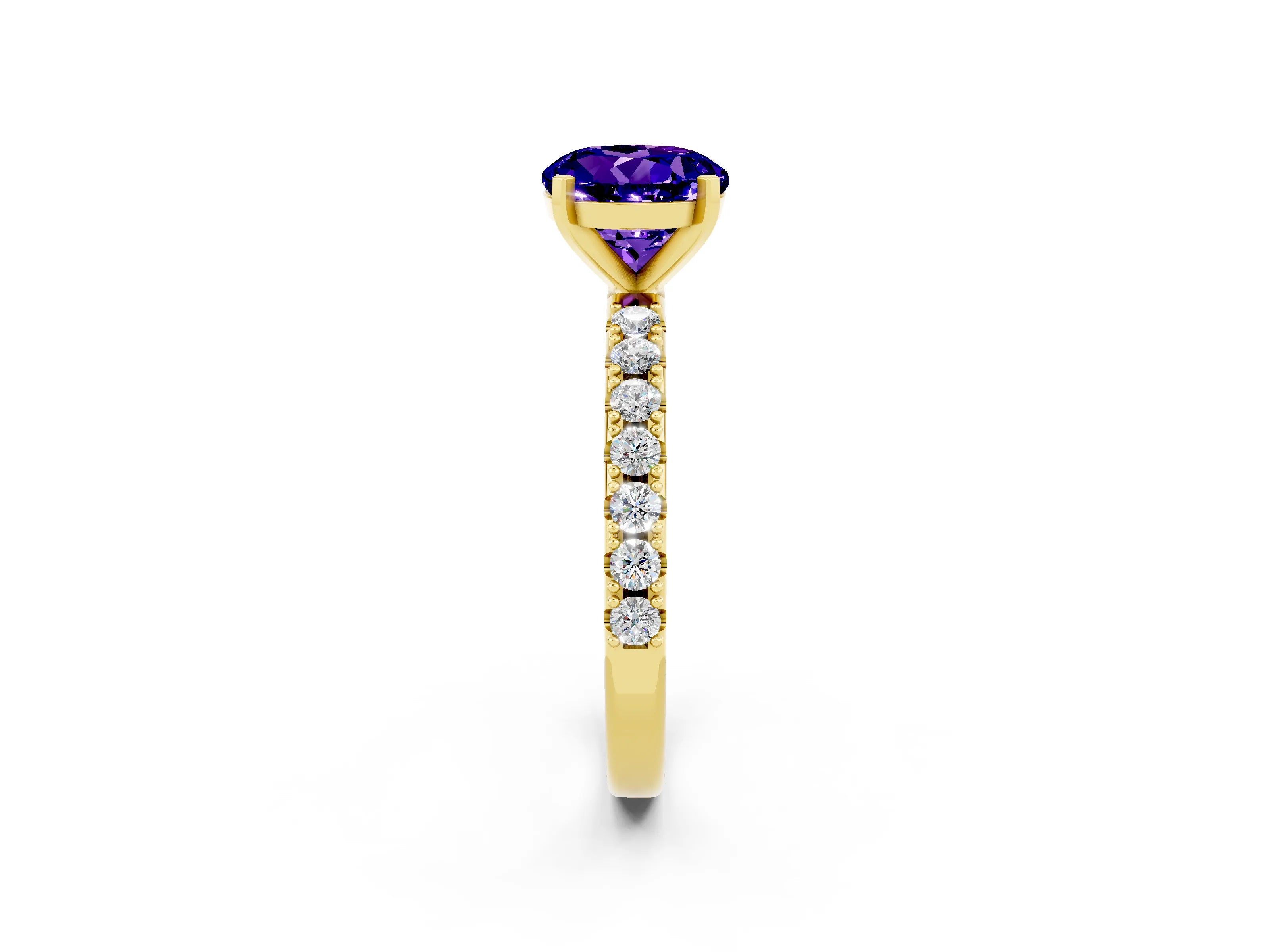 Yellow gold Round Cut Tanzanite Solitaire Pavé Band with Four-Prong Setting_2