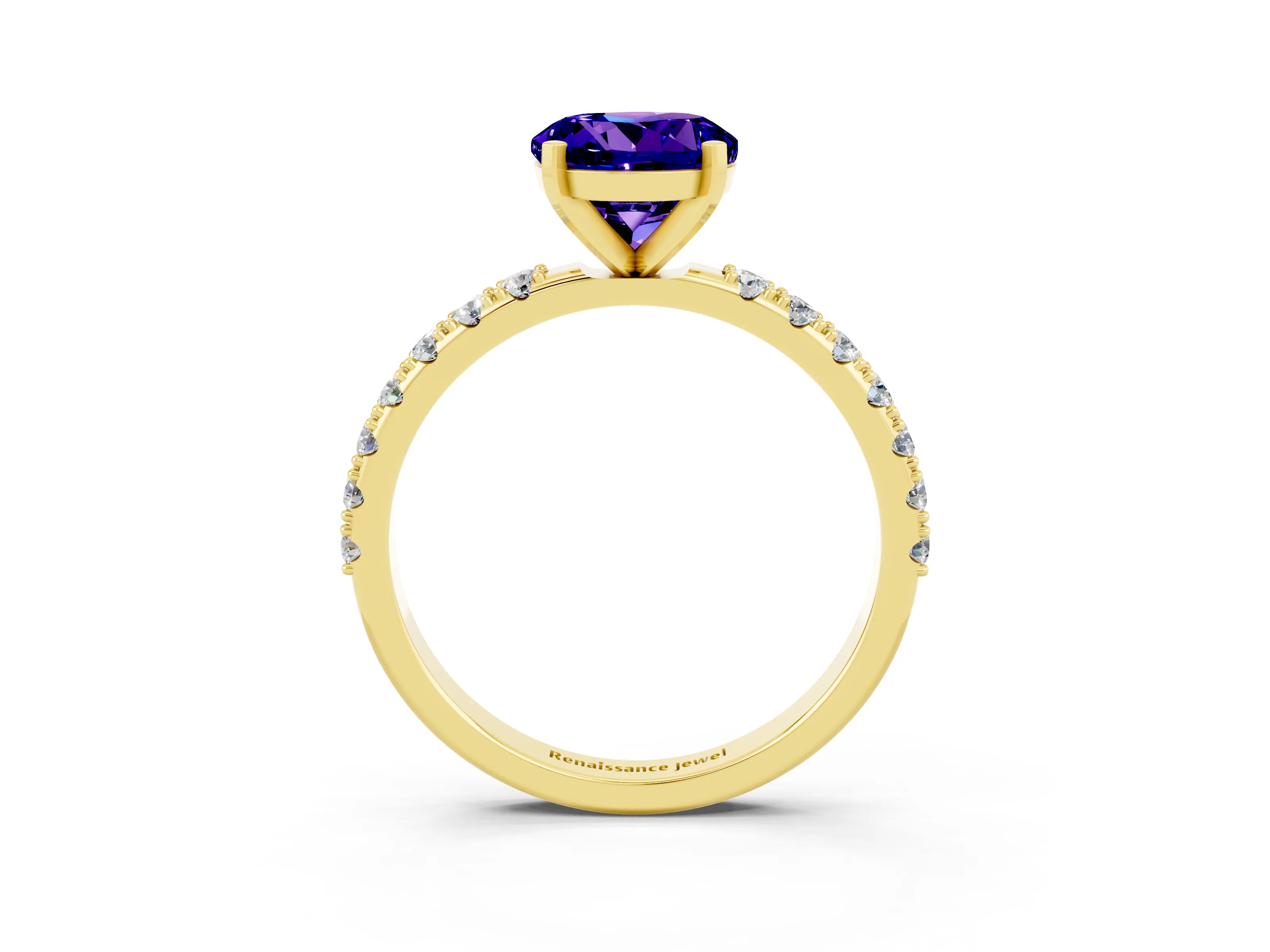 Yellow gold Round Cut Tanzanite Solitaire Pavé Band with Four-Prong Setting_3