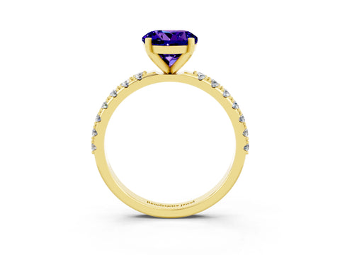 Yellow gold Round Cut Tanzanite Solitaire Pavé Band with Four-Prong Setting_3