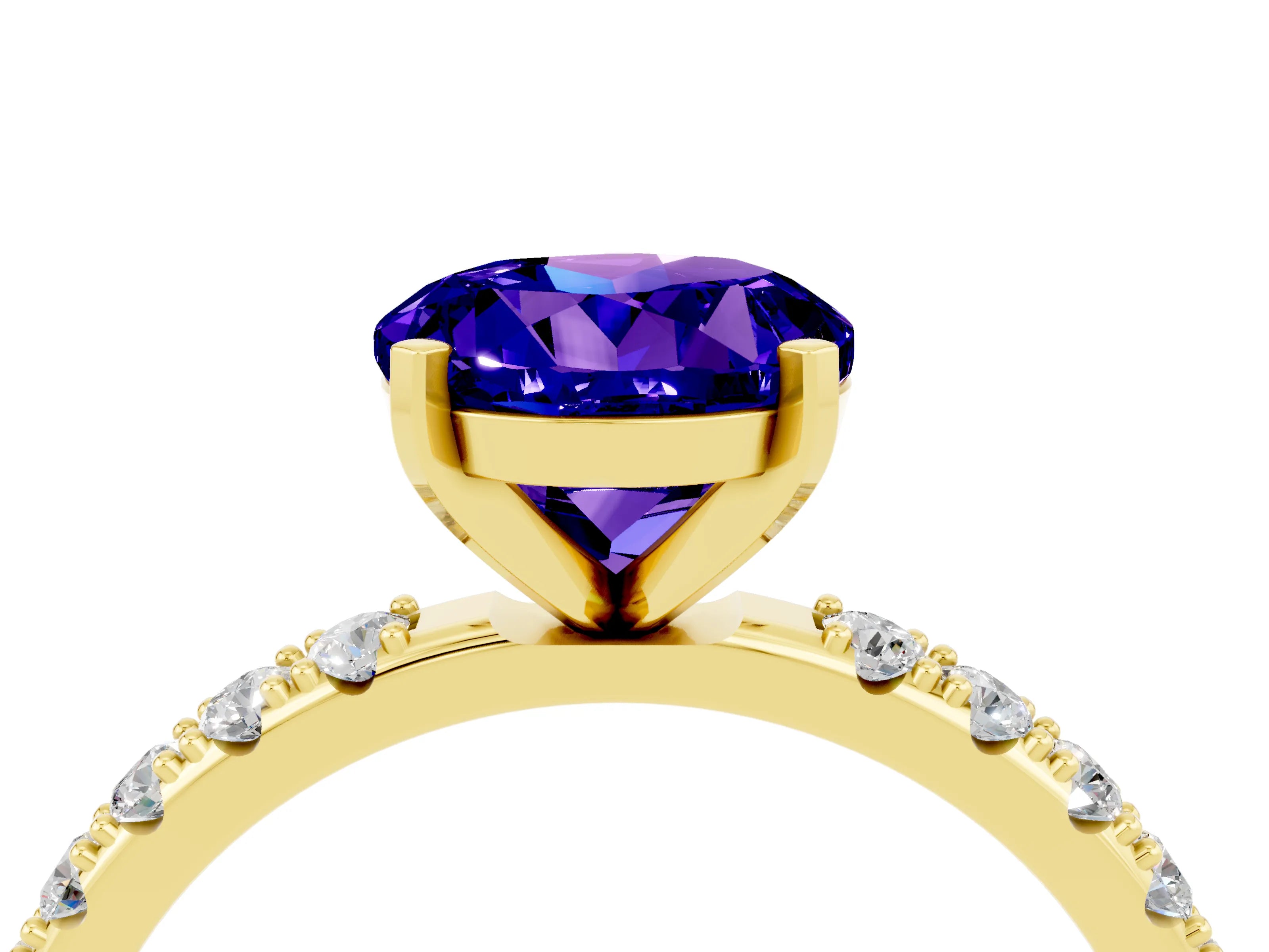 Yellow gold Round Cut Tanzanite Solitaire Pavé Band with Four-Prong Setting_4