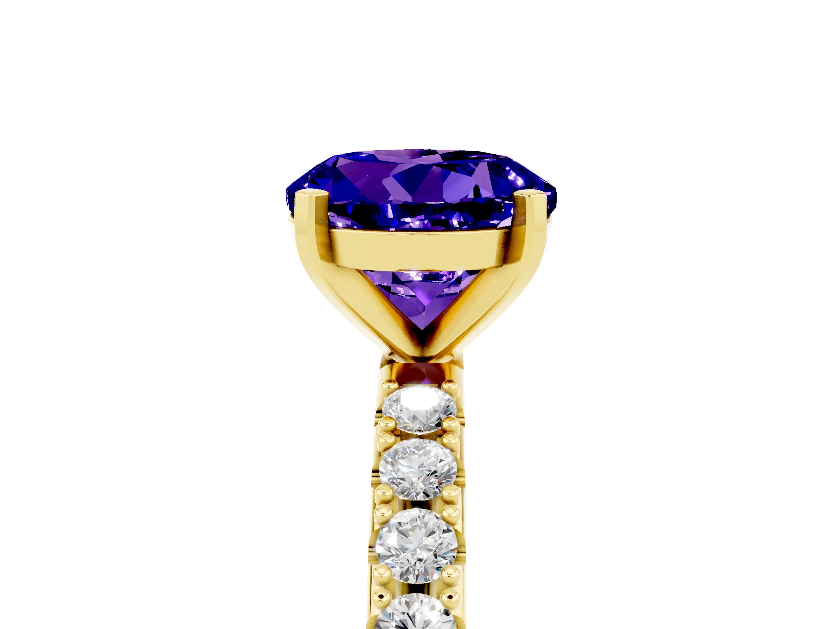 Yellow gold Round Cut Tanzanite Solitaire Pavé Band with Four-Prong Setting_5