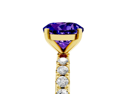 Yellow gold Round Cut Tanzanite Solitaire Pavé Band with Four-Prong Setting_5