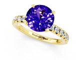 Yellow gold Round Cut Tanzanite Solitaire Pavé Engagement Ring with Round Band and Prong Setting_13