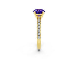 Yellow gold Round Cut Tanzanite Solitaire Pavé Engagement Ring with Round Band and Prong Setting_14