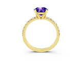 Yellow gold Round Cut Tanzanite Solitaire Pavé Engagement Ring with Round Band and Prong Setting_15