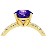Yellow gold Round Cut Tanzanite Solitaire Pavé Engagement Ring with Round Band and Prong Setting_16