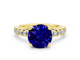 Yellow gold Round Cut Tanzanite Solitaire Pavé Engagement Ring with Round Band and Prong Setting_66