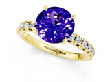 Yellow gold Round Cut Tanzanite Solitaire Pavé Engagement Ring with Round Band and Prong Setting_67