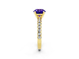 Yellow gold Round Cut Tanzanite Solitaire Pavé Engagement Ring with Round Band and Prong Setting_68