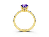 Yellow gold Round Cut Tanzanite Solitaire Pavé Engagement Ring with Round Band and Prong Setting_69