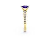 Yellow gold Round Cut Tanzanite Solitaire Ring with Cathedral Setting and Pavé Band_2