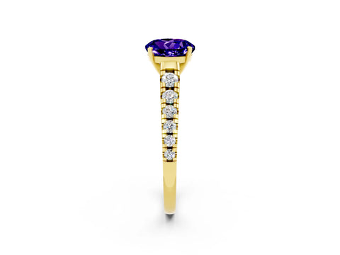 Yellow gold Round Cut Tanzanite Solitaire Ring with Cathedral Setting and Pavé Band_2