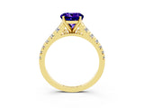 Yellow gold Round Cut Tanzanite Solitaire Ring with Cathedral Setting and Pavé Band_3