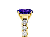 Yellow gold Round Cut Tanzanite Solitaire Ring with Cathedral Setting and Pavé Band_5