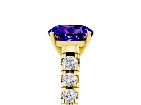 Yellow gold Round Cut Tanzanite Solitaire Ring with Cathedral Setting and Pavé Band_5